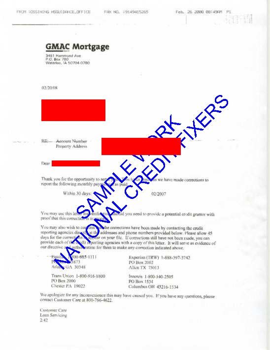 GMAC Mortgage Late Payment Deletion