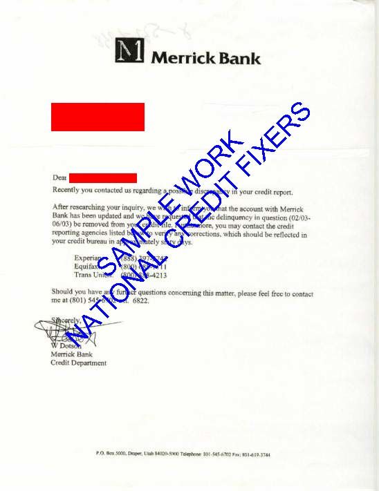 Merrick Bank Late Payment Deletion