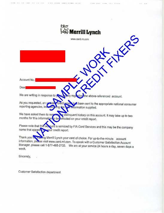 Merril Lunch Credit Card Late Payment Deletion