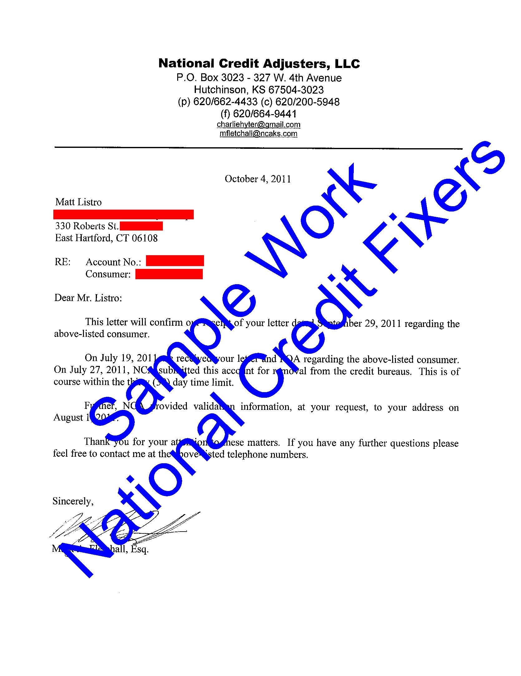 National Credit Adjusters Deletion