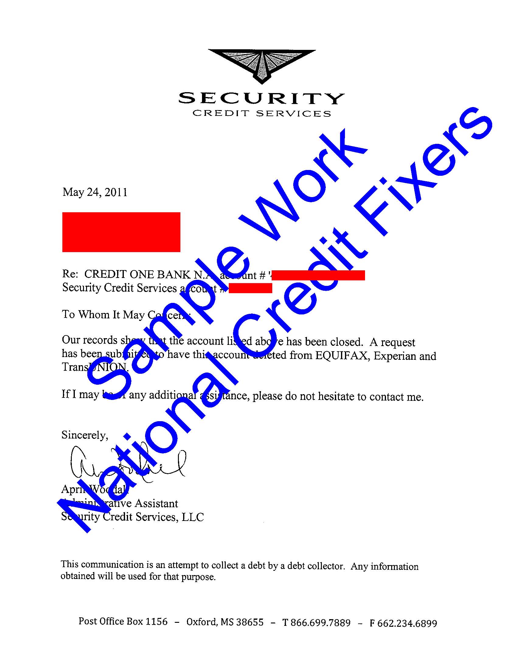 Security Credit Services Deletion 1