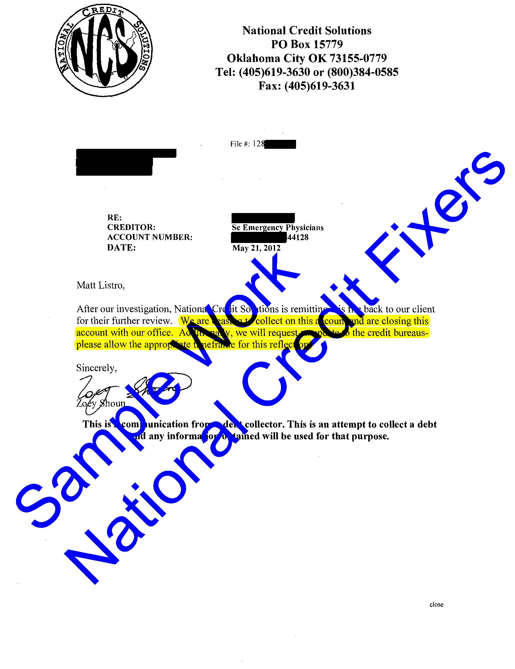 National Credit Solutions Deletion